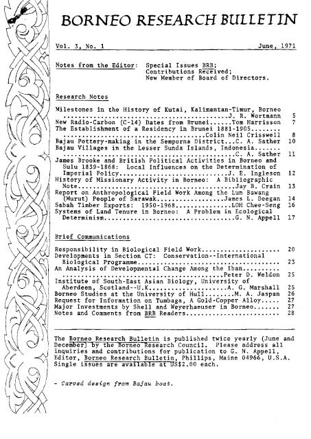 Volume 3, No. 1, 1971 - Borneo Research Council